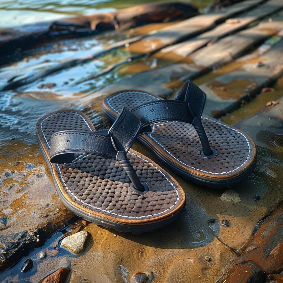 ai generato complementare articolo immagine con elegante e confortevole Marrone Flip flop per sociale media inviare dimensione foto