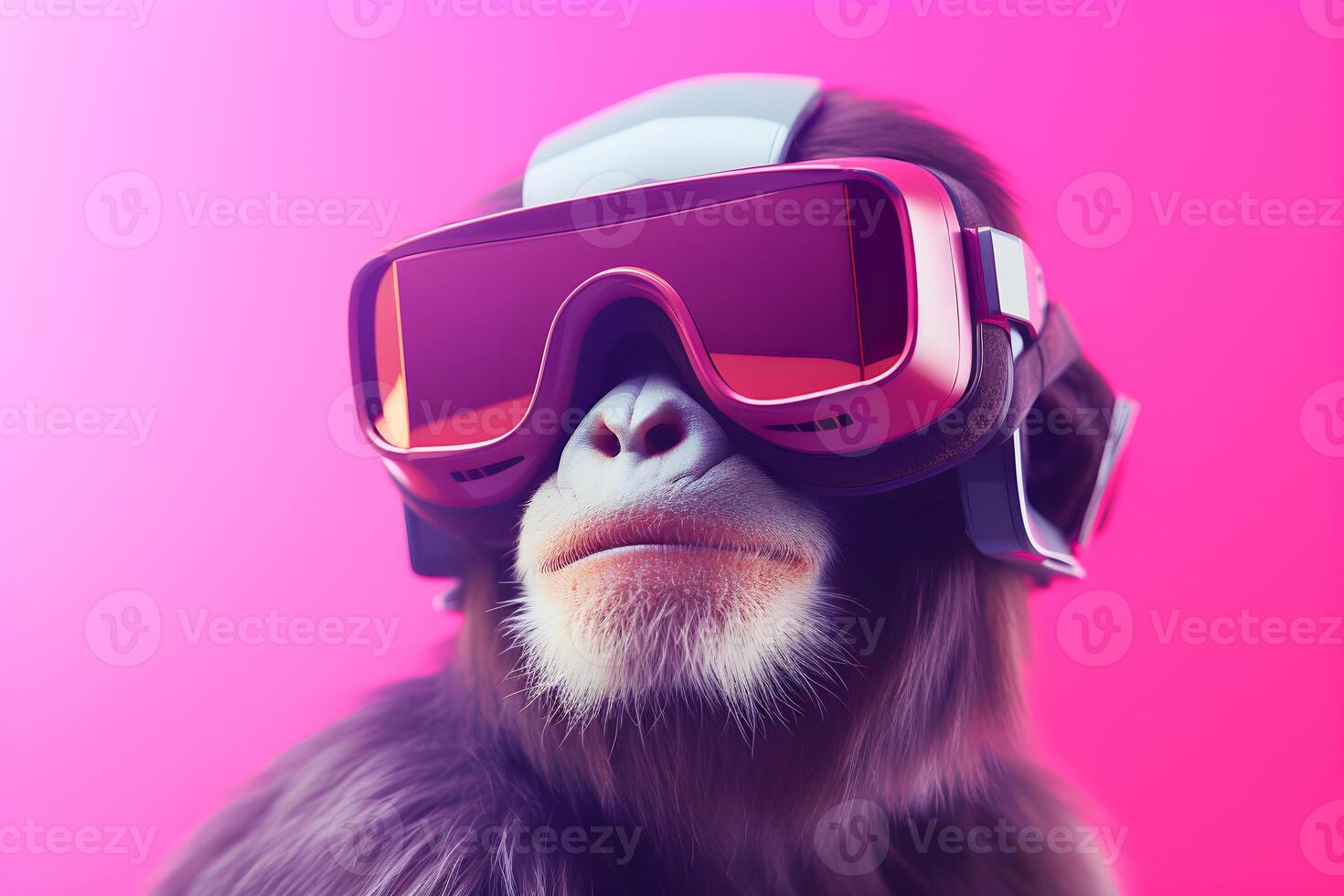 ai generato futuristico ritratto di scimmia nel virtuale la realtà occhiali. ai generato foto