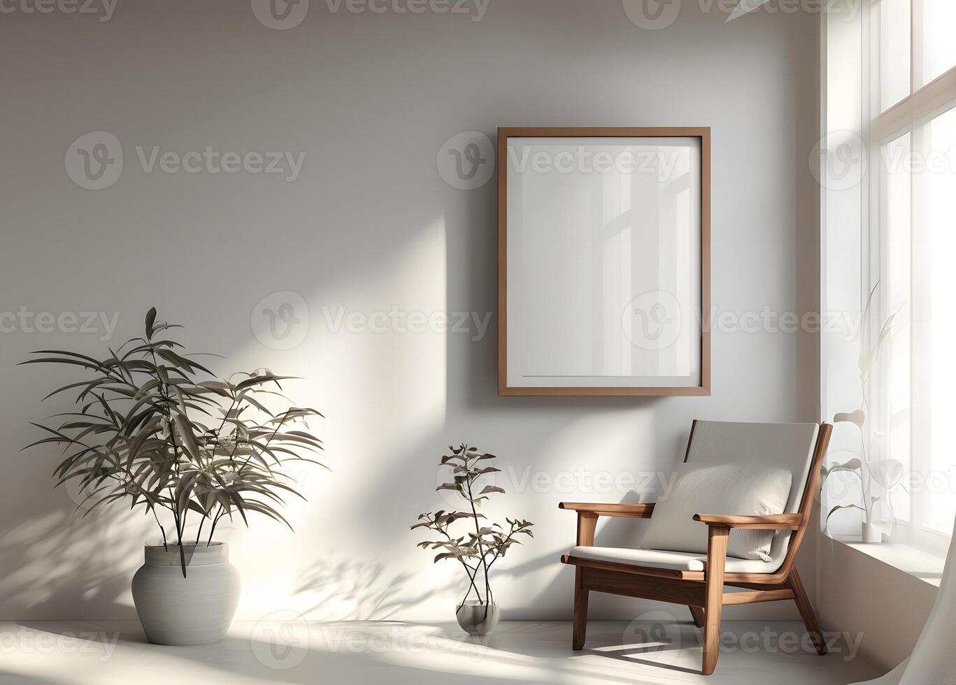 ai generato minimalista camera con un vuoto telaio, serenità nel semplicità. foto