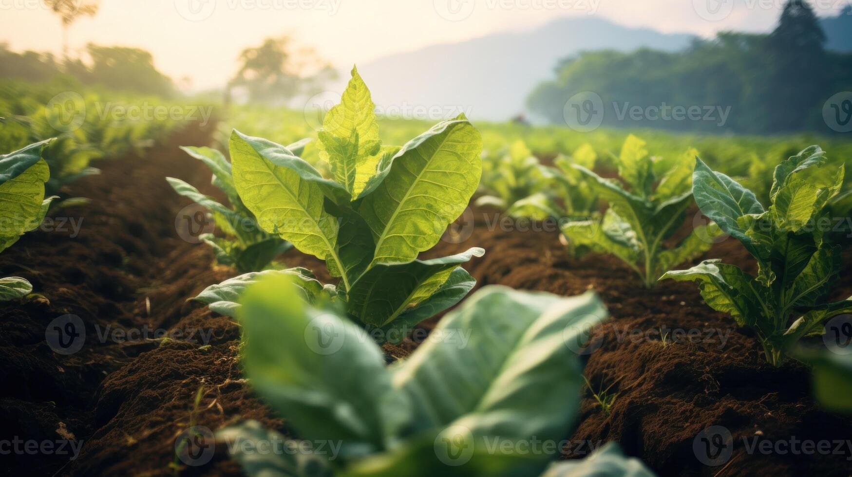 ai generato giovane tabacco le foglie foto