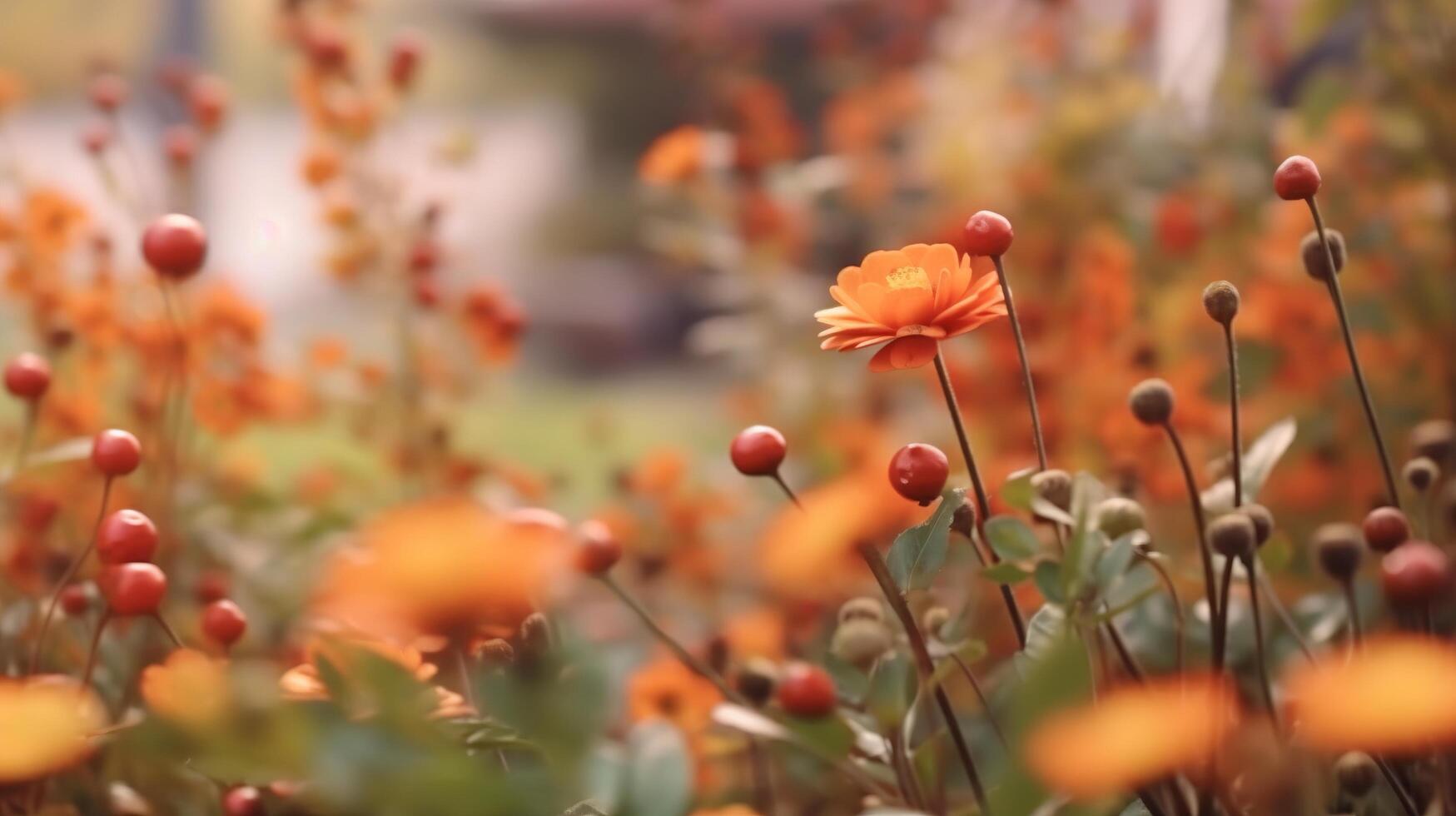 ai generato autunno giallo morbido colore fiori nel il giardino foto