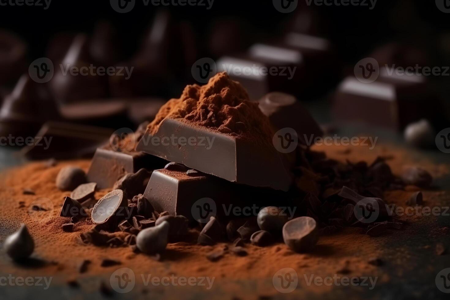 ai generato rotto cioccolato bar e spezie su di legno tavolo. neurale Rete ai generato foto