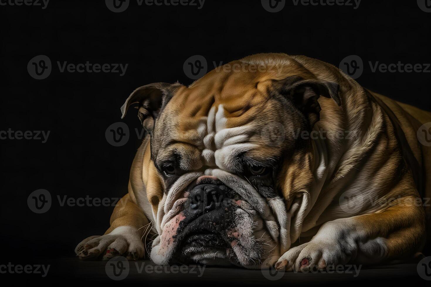 ai generato ritratto di un vecchio inglese bulldog su un' nero sfondo. neurale Rete ai generato foto