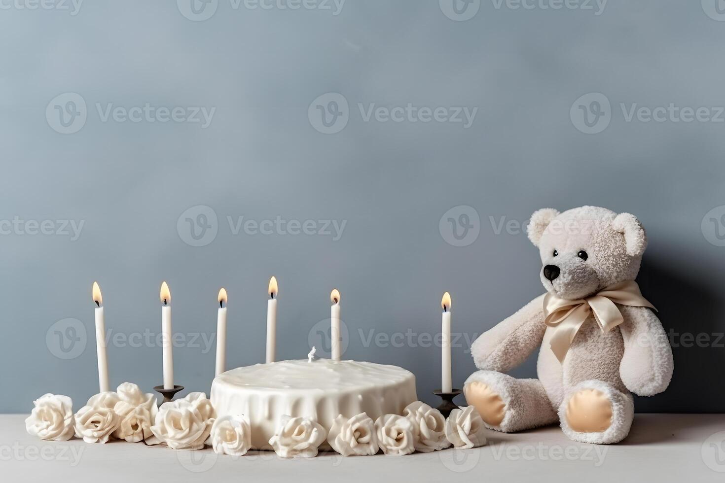 ai generato orsacchiotto orso indossare compleanno cappello e un' compleanno torta. neurale Rete ai generato foto