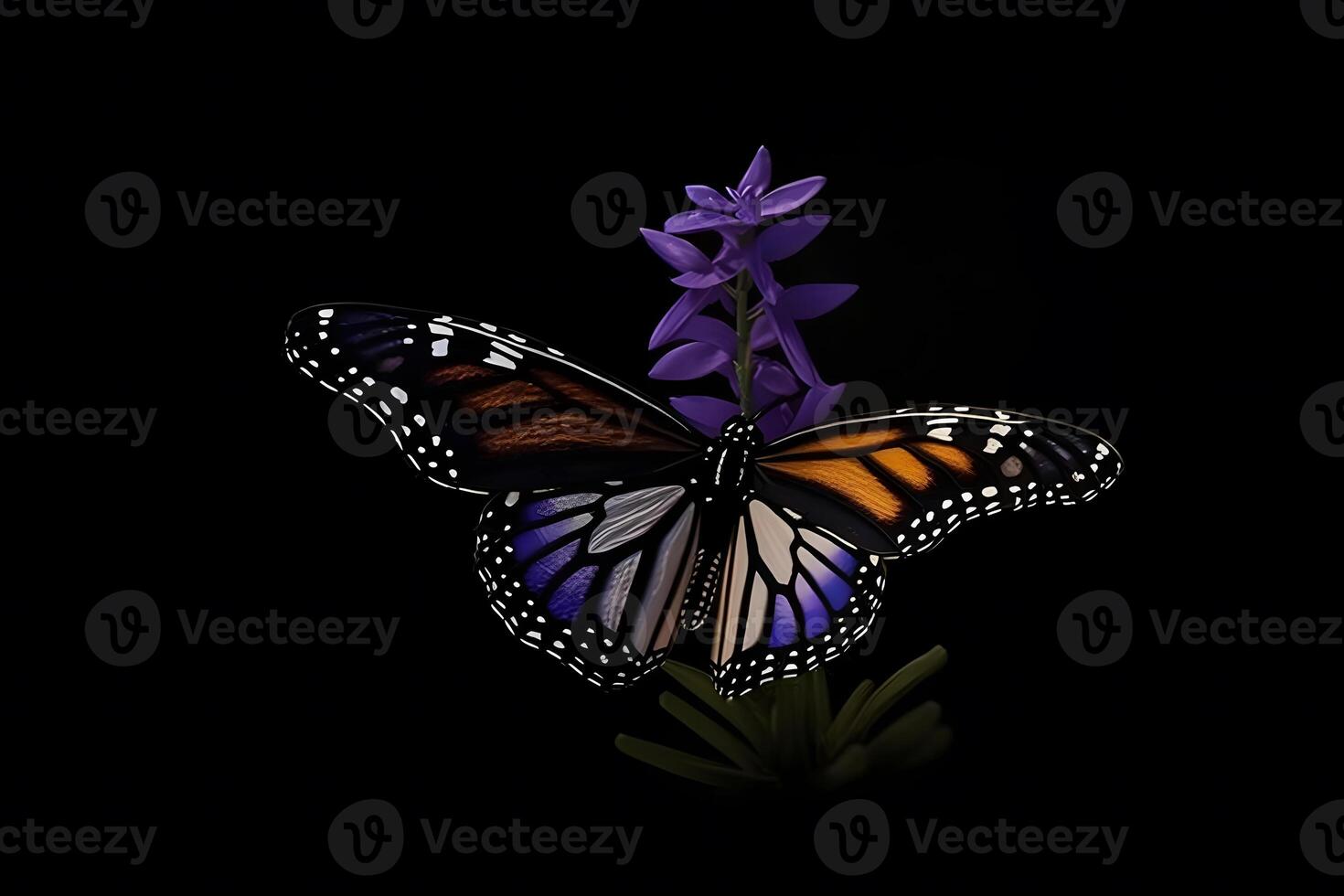 ai generato monarca farfalla su fiore. neurale Rete ai generato foto