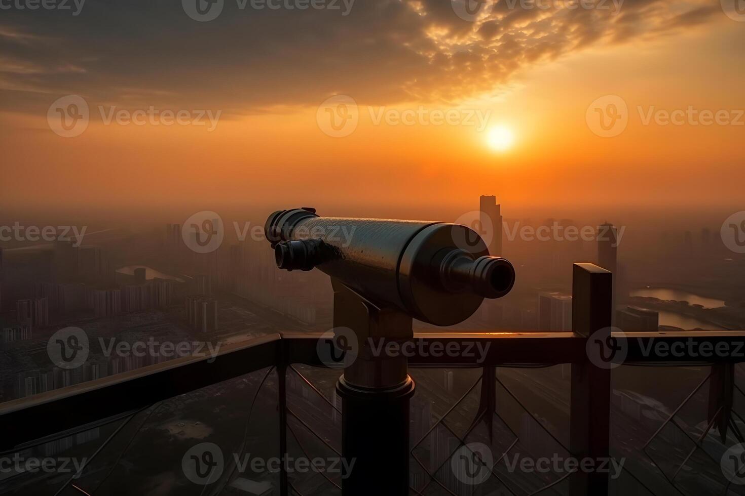 ai generato moneta operato binoculare spettatore Il prossimo per il Waterside lungomare. neurale Rete ai generato foto