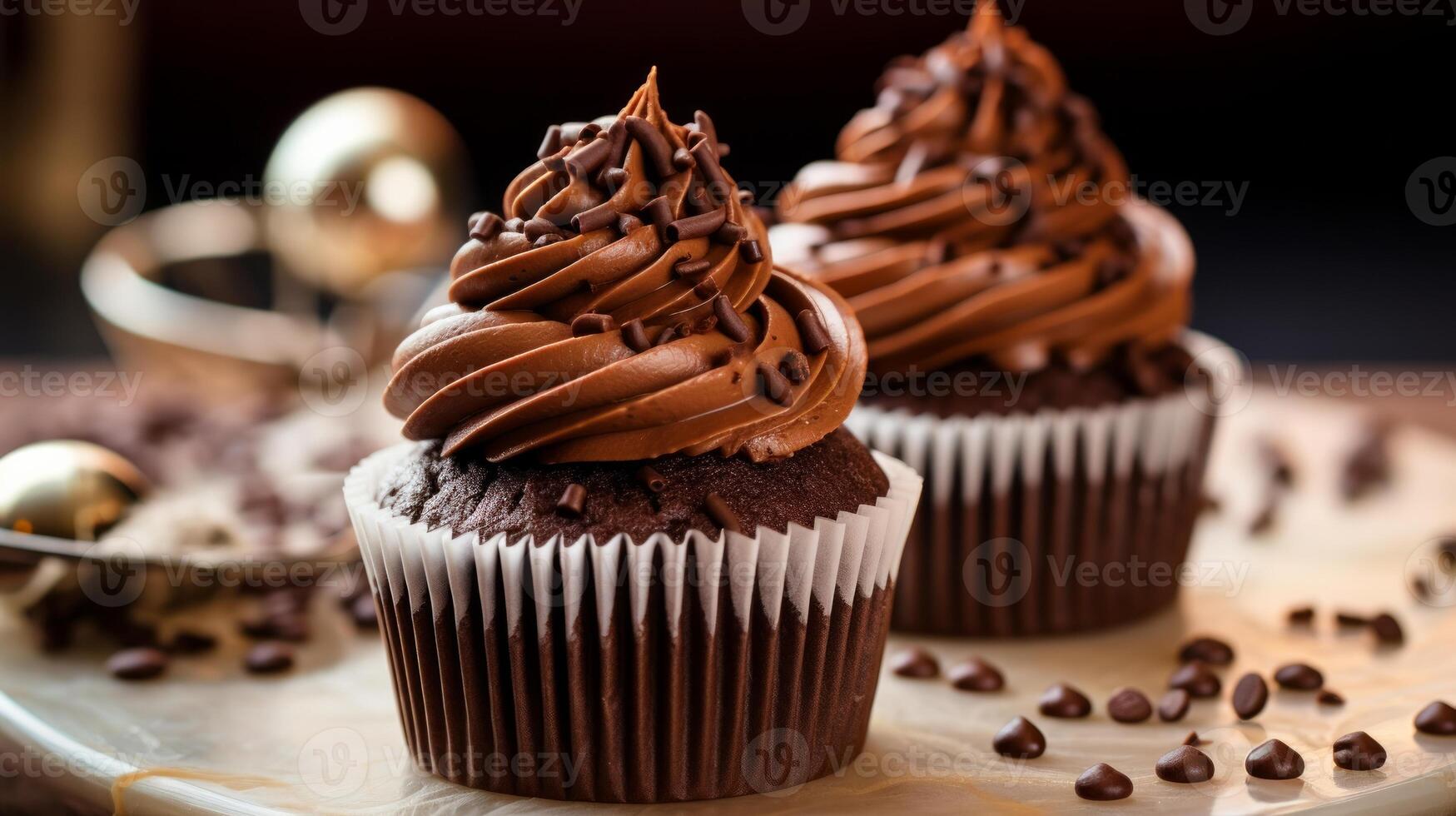 ai generato delizioso cioccolato cupcakes. neurale Rete ai generato foto