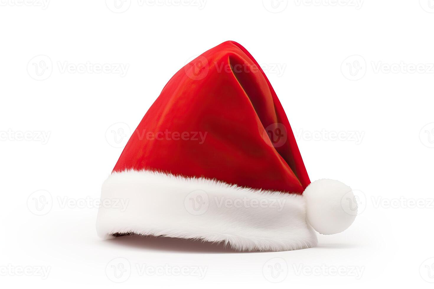 ai generato un' festivo rosso Santa cappello con un' bianca pompon, Natale, vacanze, isolato, bianca sfondo foto