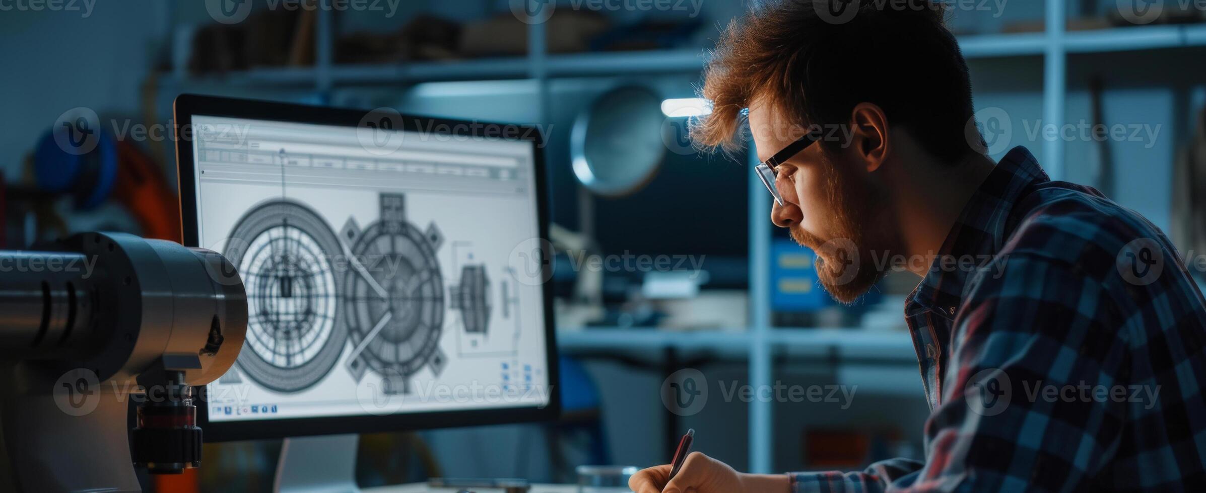 ai generato produzione ingegnere utilizzando 3d Software per design lavorazione utensili e infissi foto