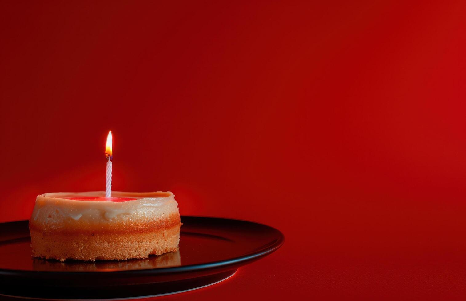 ai generato un' compleanno torta e candela, con un' compleanno Messaggio su un' rosso sfondo, leggero rosso e cremisi foto