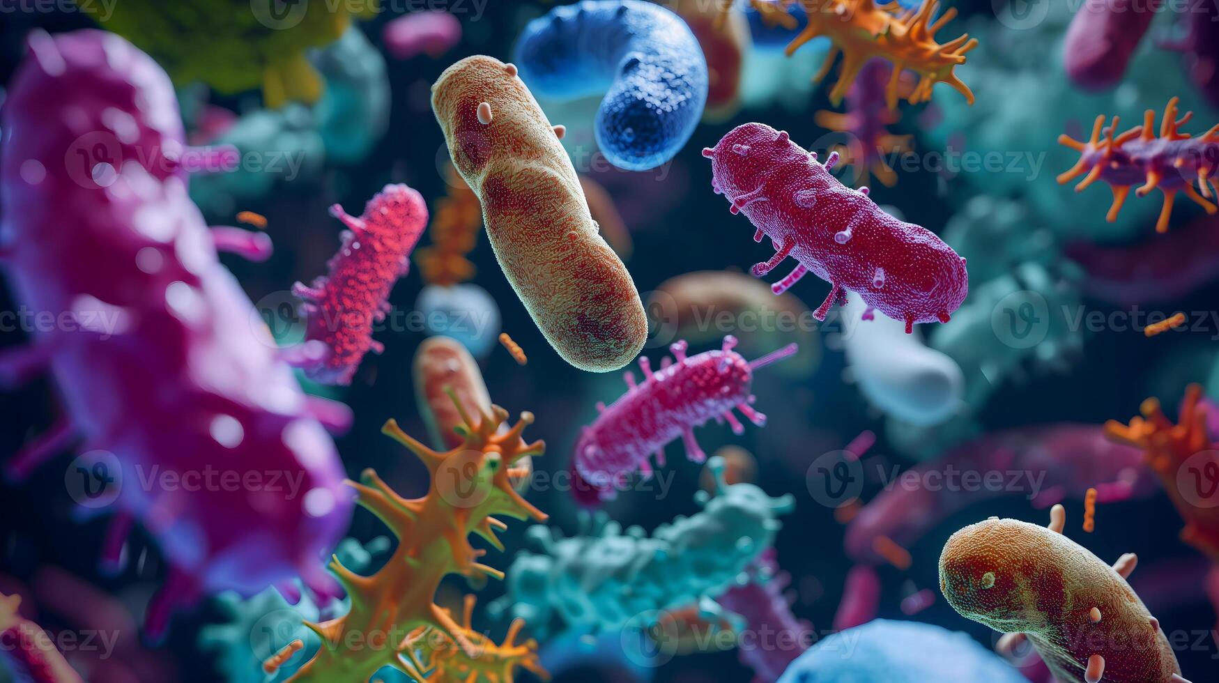 ai generato diverso colorato astratto microbiome foto