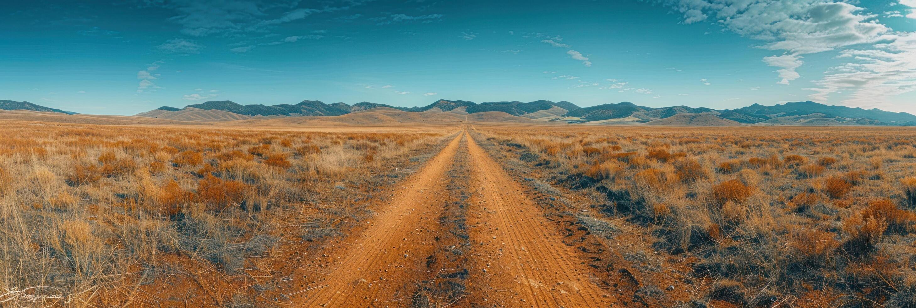 ai generato un' sporco strada principale per Da nessuna parte nel il deserto Montana foto