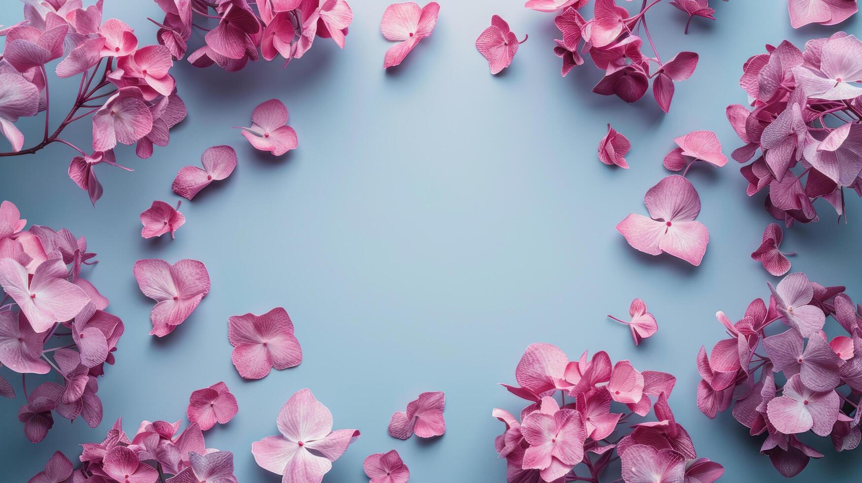 ai generato astratto bellissimo minimalista sfondo vuoto nel il centro e con ortensia fiori foto