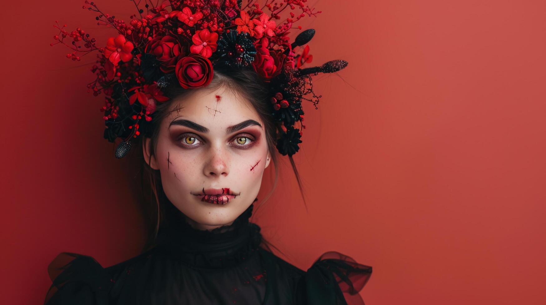 ai generato affascinante donna nel Halloween trucco foto