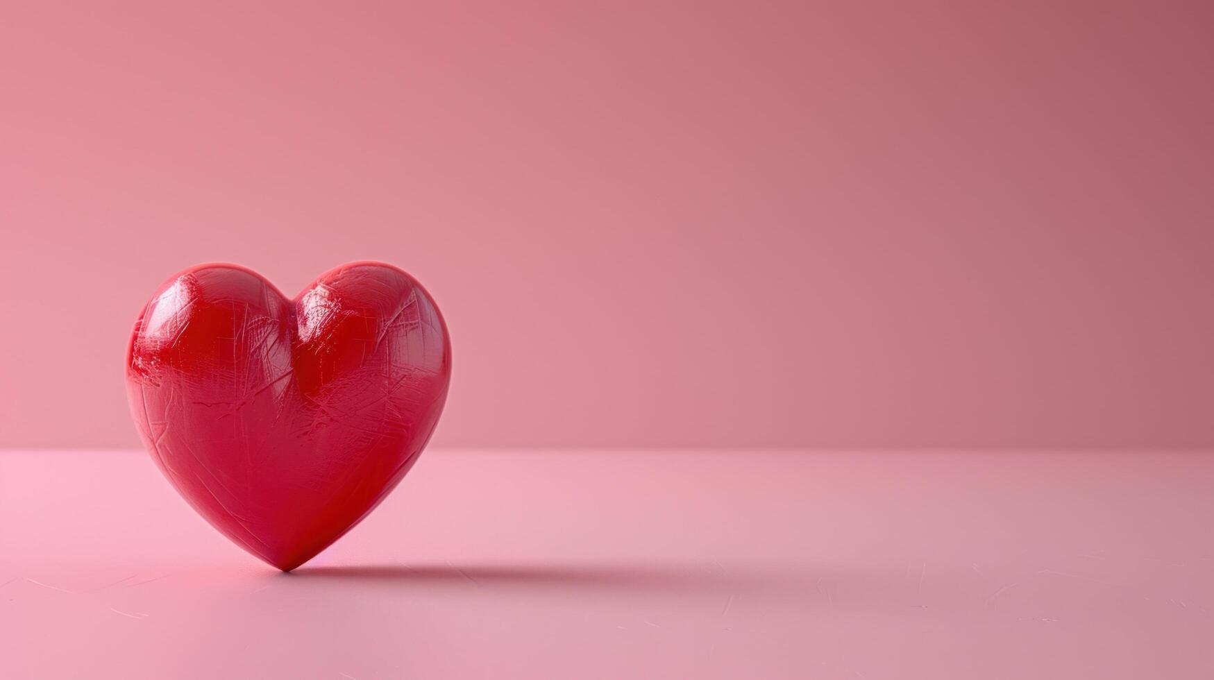 ai generato rosso cuore su minimalista rosa sfondo su sinistra foto