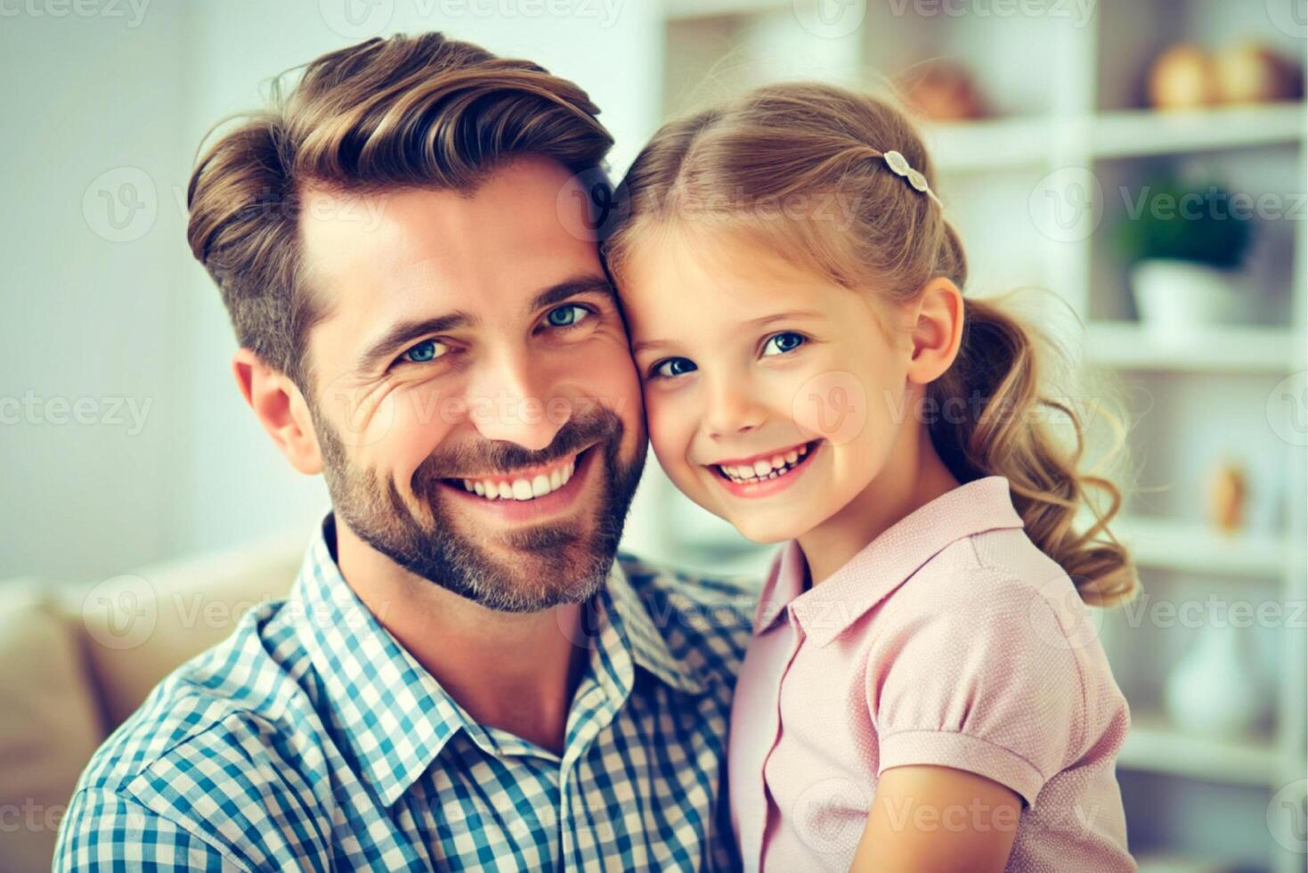 ai generato io amore voi, papà giovane uomo a casa con il suo poco carino ragazza foto