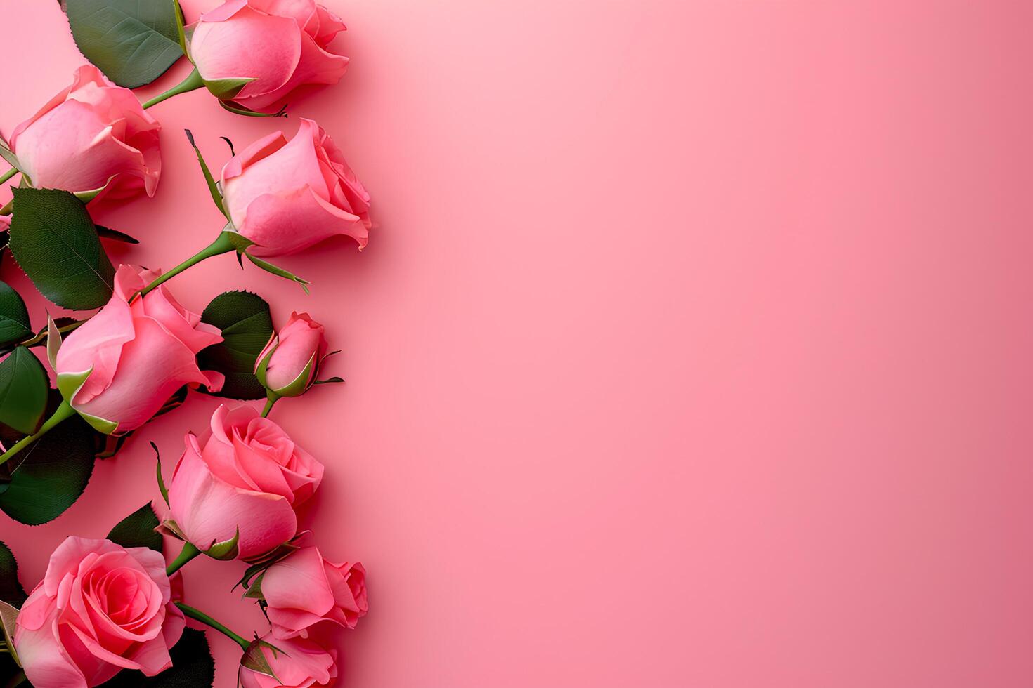 ai generato San Valentino giorno bandiera con rosa fiori e cuori su rosa sfondo foto