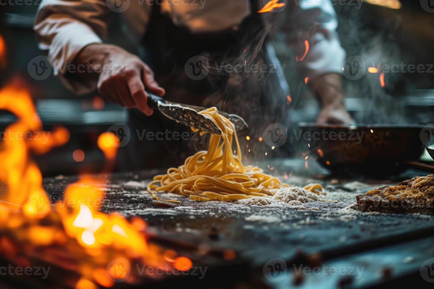 ai generato un' avvicinamento di il processi di fabbricazione fatti in casa pasta. un' capocuoco preparazione italiano pasta foto