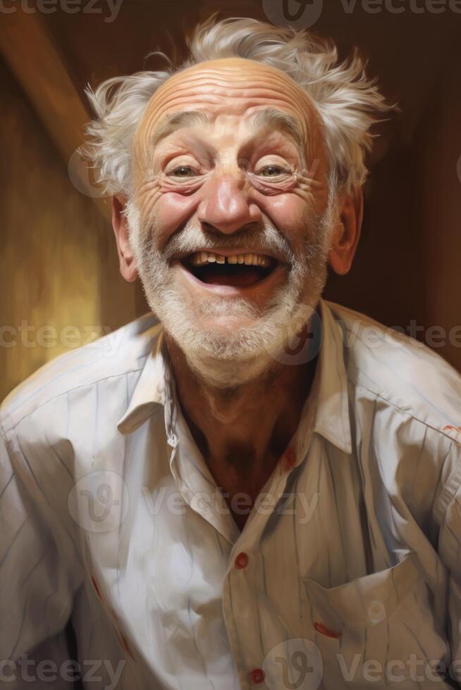 ai generato ritratto di un' divertente vecchio uomo con un' barba su un' nero sfondo foto