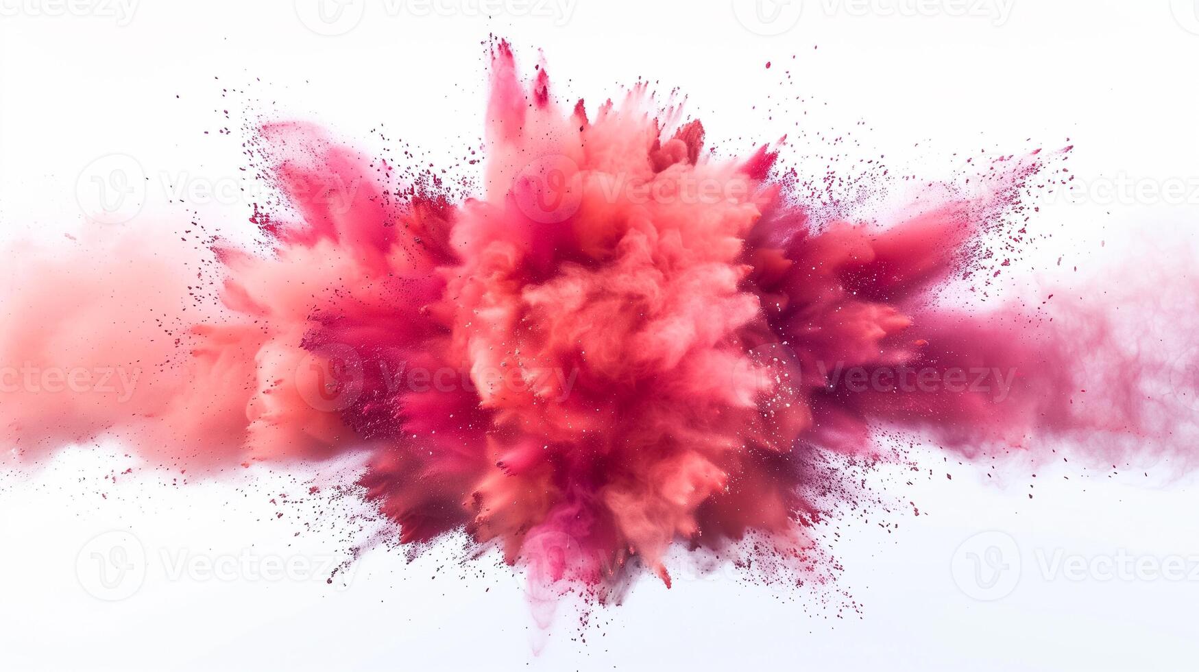ai generato vivace rosa e rosso polvere esplosione su bianca sfondo, astratto colore nube, creativo concetto per festival o colore corre foto
