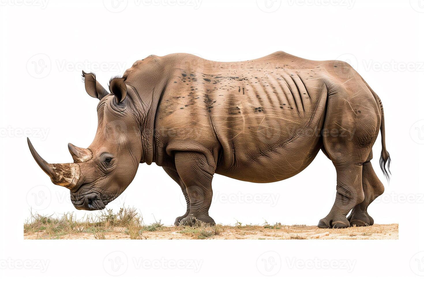 ai generato africano rinoceronte lato profilo su bianca foto
