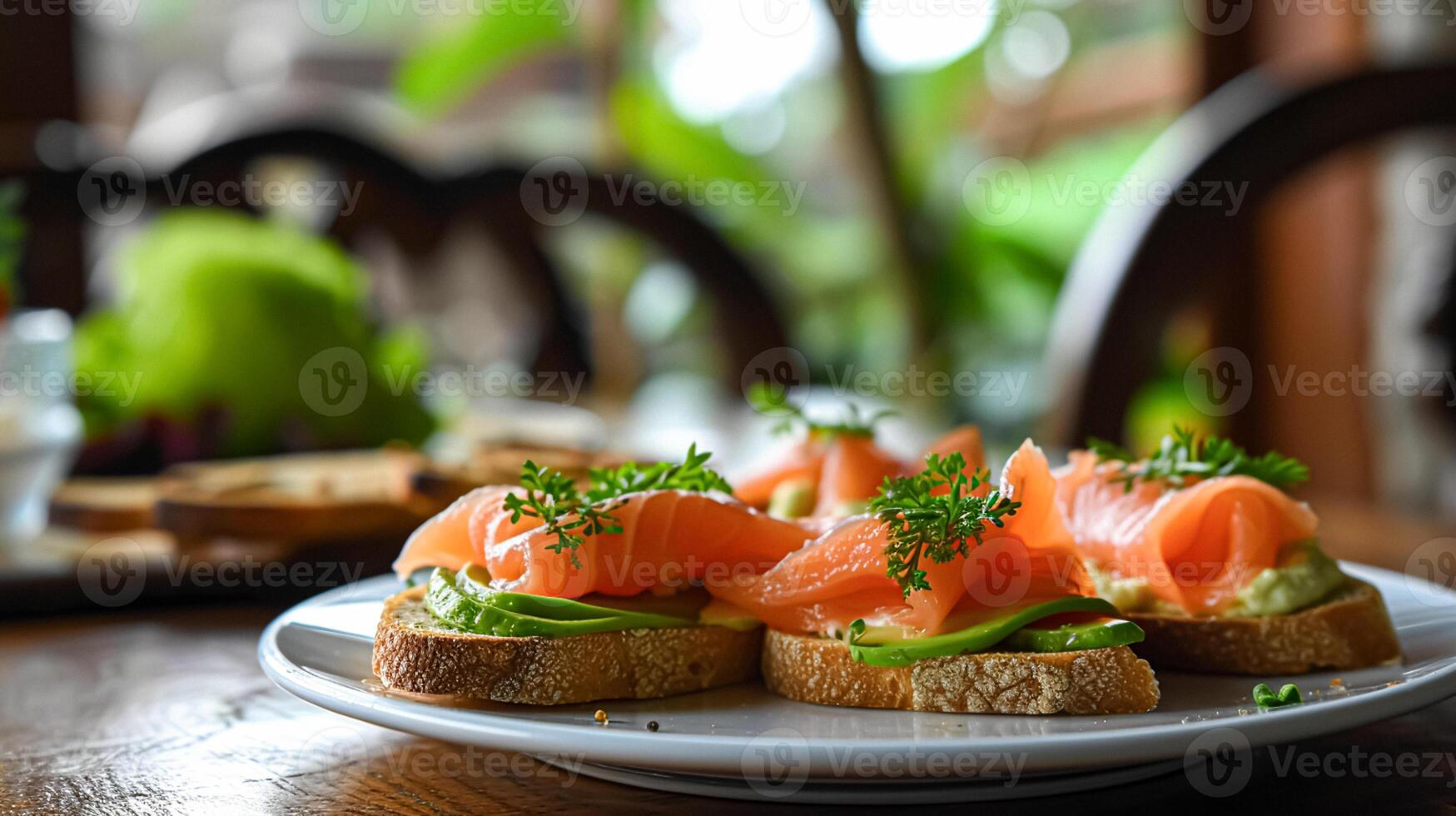 ai generato avocado crostini con affumicato salmone per colazione, fatti in casa cucina e tradizionale cibo, nazione vita foto