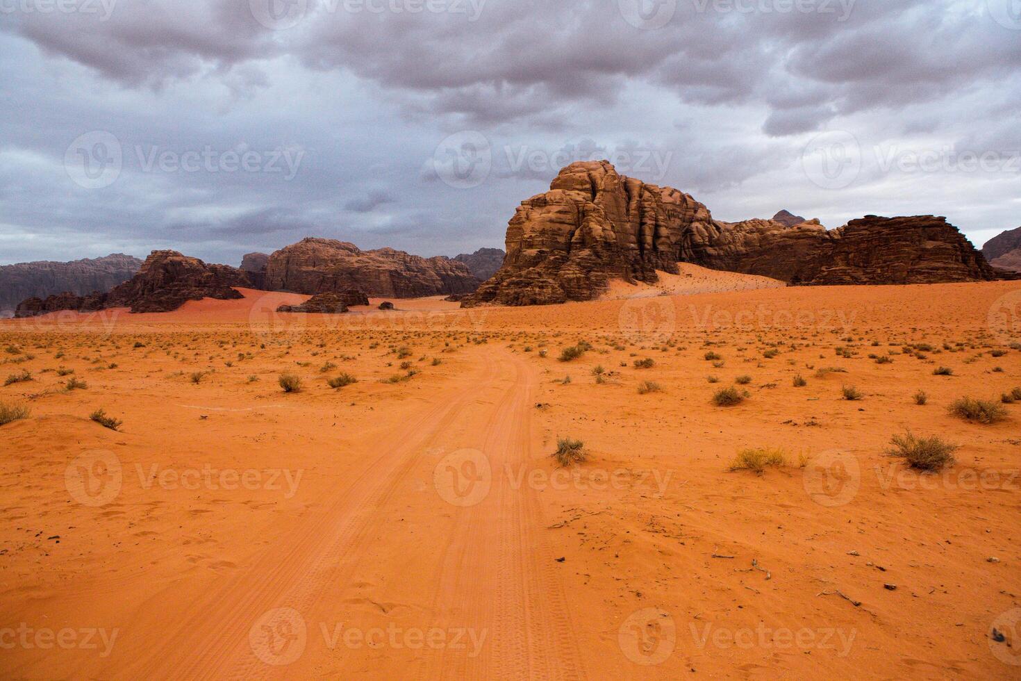 wadi Rum deserto nel Giordania. su il tramonto. panorama di bellissimo sabbia modello su il duna. deserto paesaggio nel Giordania. foto