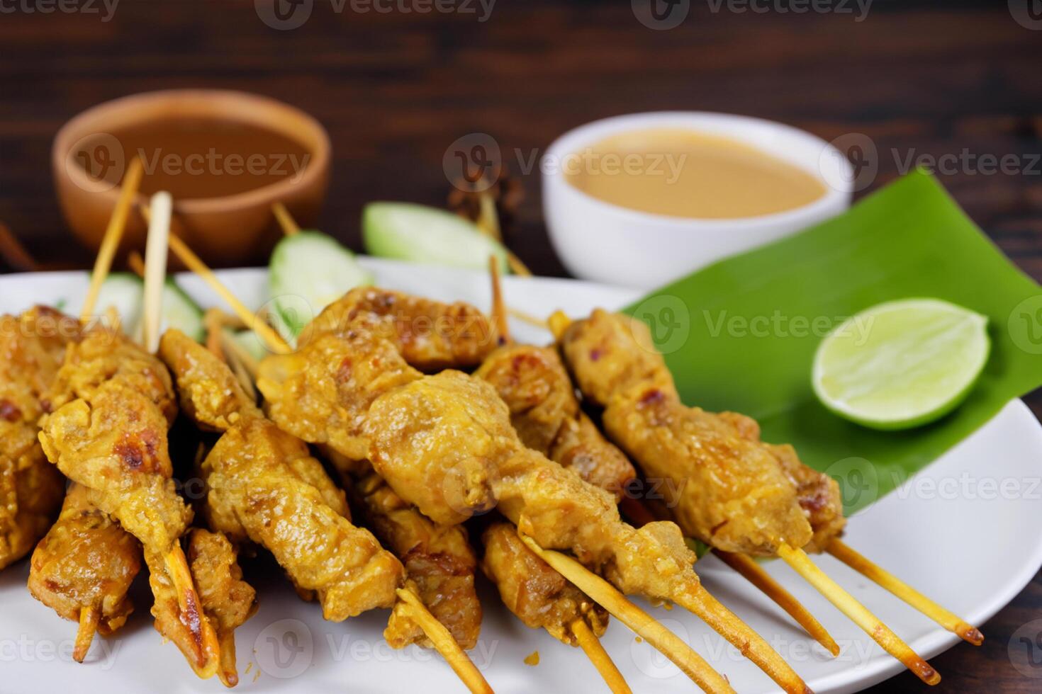 indulgere nel il bellezza di bellissimo satay, dove spiedini di marinato diletto siamo alla brace per d'oro perfezione, offerta un' sinfonia di gusto nel ogni mordere, un' culinario abilità artistica per assaporare foto