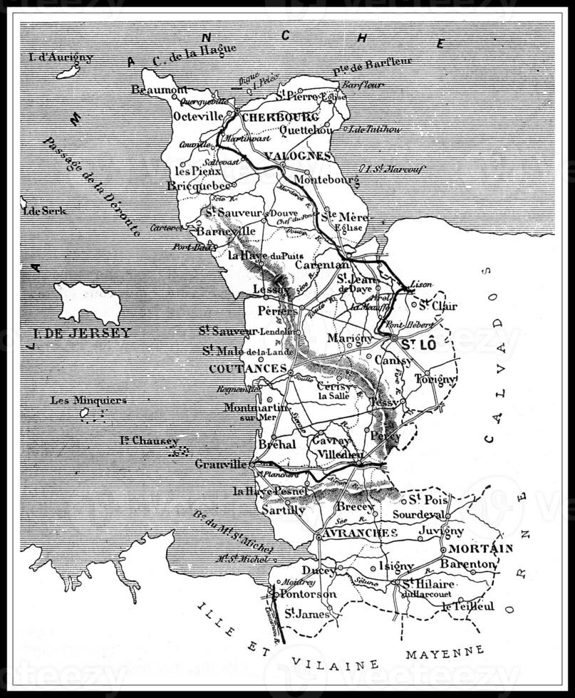 carta geografica di il Dipartimento di maine-et-loire, Vintage ▾ incisione. foto