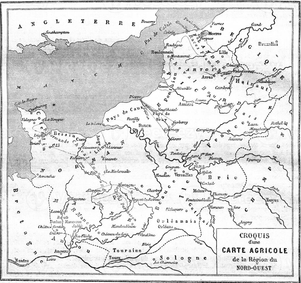 agricolo carta geografica di il Nord Ovest regione, Vintage ▾ incisione. foto