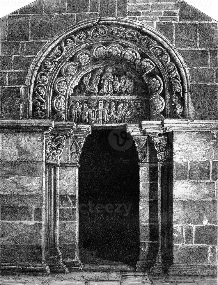 lato porta Sud di il Chiesa santa-madeleine nel Vezelay, Vintage ▾ incisione. foto