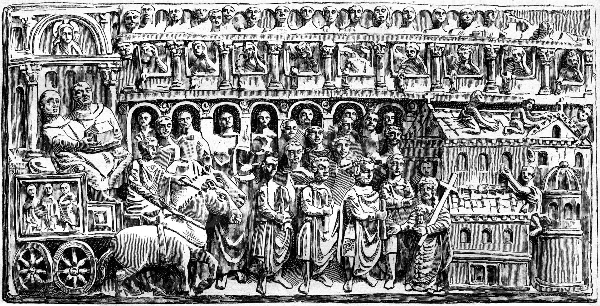 bizantino avorio Tesoro di il Cattedrale di Treviri, Vintage ▾ incisione. foto