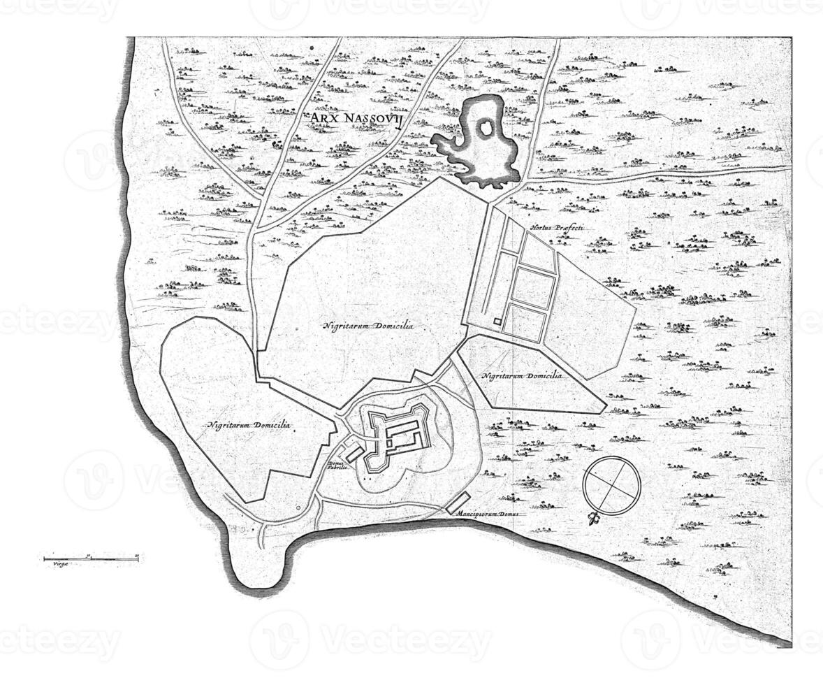 carta geografica mostrando forte nassau, 1636-1644, Vintage ▾ illustrazione. foto