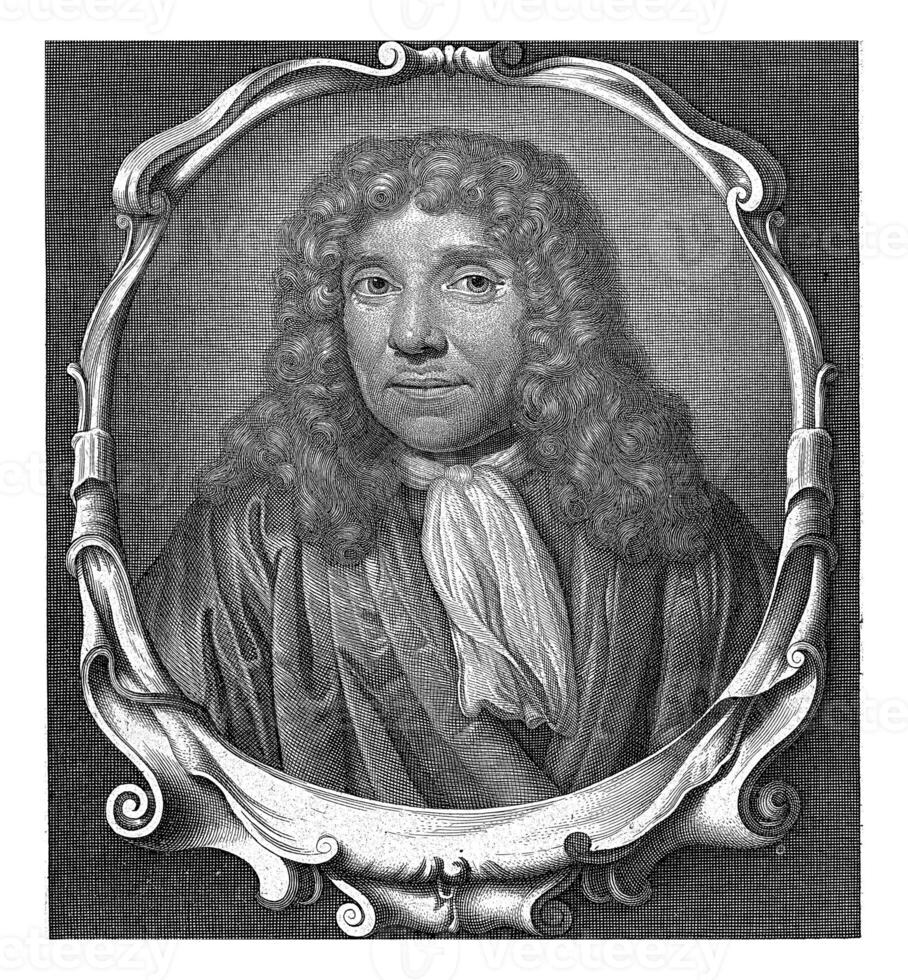 ritratto di antonio furgone leeuwenhoek, Abramo de blois, dopo jan verkolje io, 1679 - 1717 foto