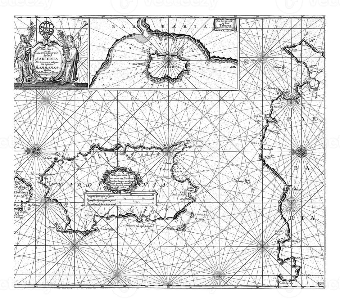nautico grafico di il isola di sardegna e parte di il costa di nord Africa, jan luyken foto