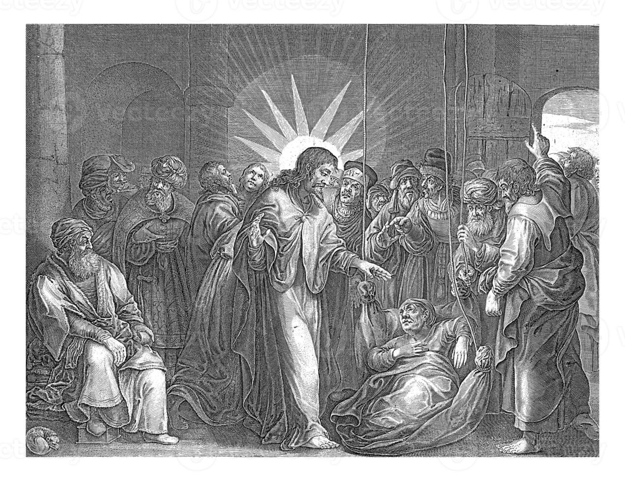 Cristo perdona il paralizzato dell'uomo peccati, salomone risparmio attribuito a, dopo johann sadeler foto