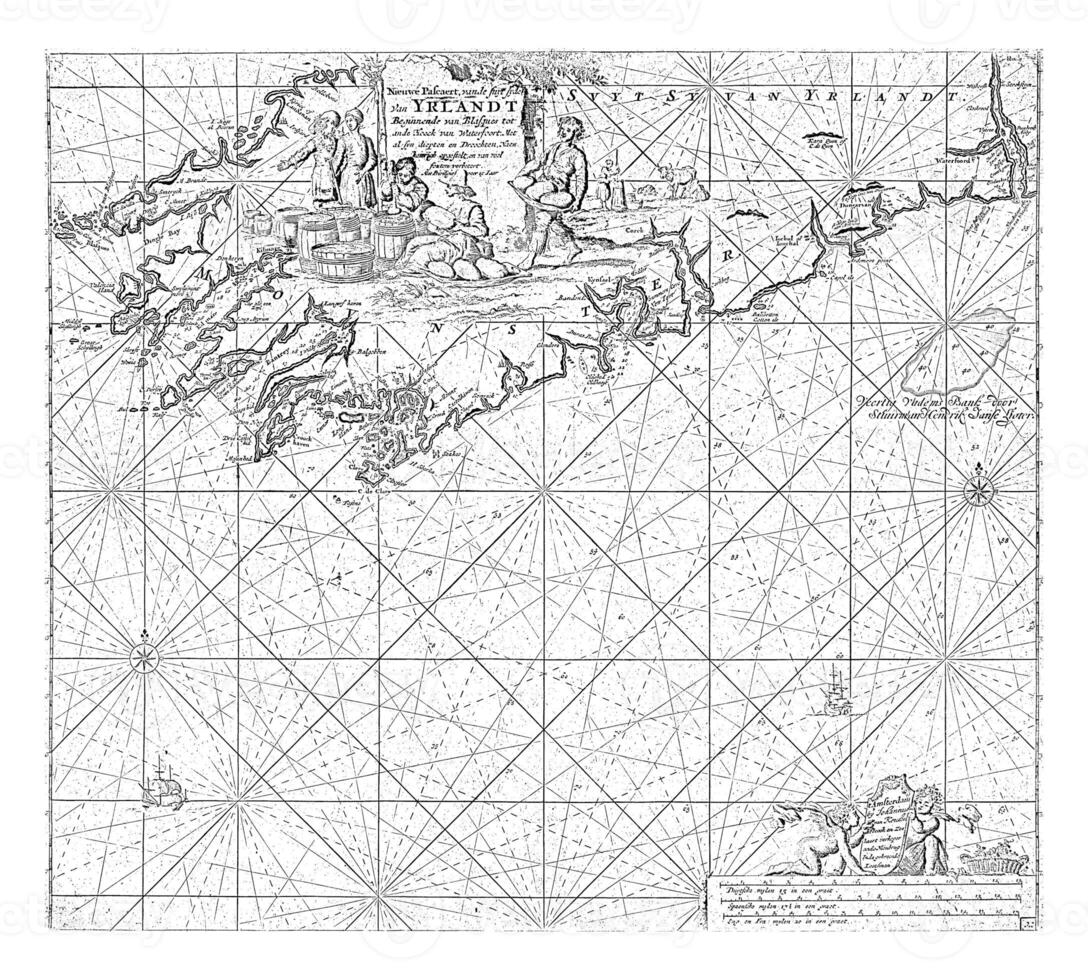 carta geografica di parte di il Sud costa di Irlanda, jan luyken foto