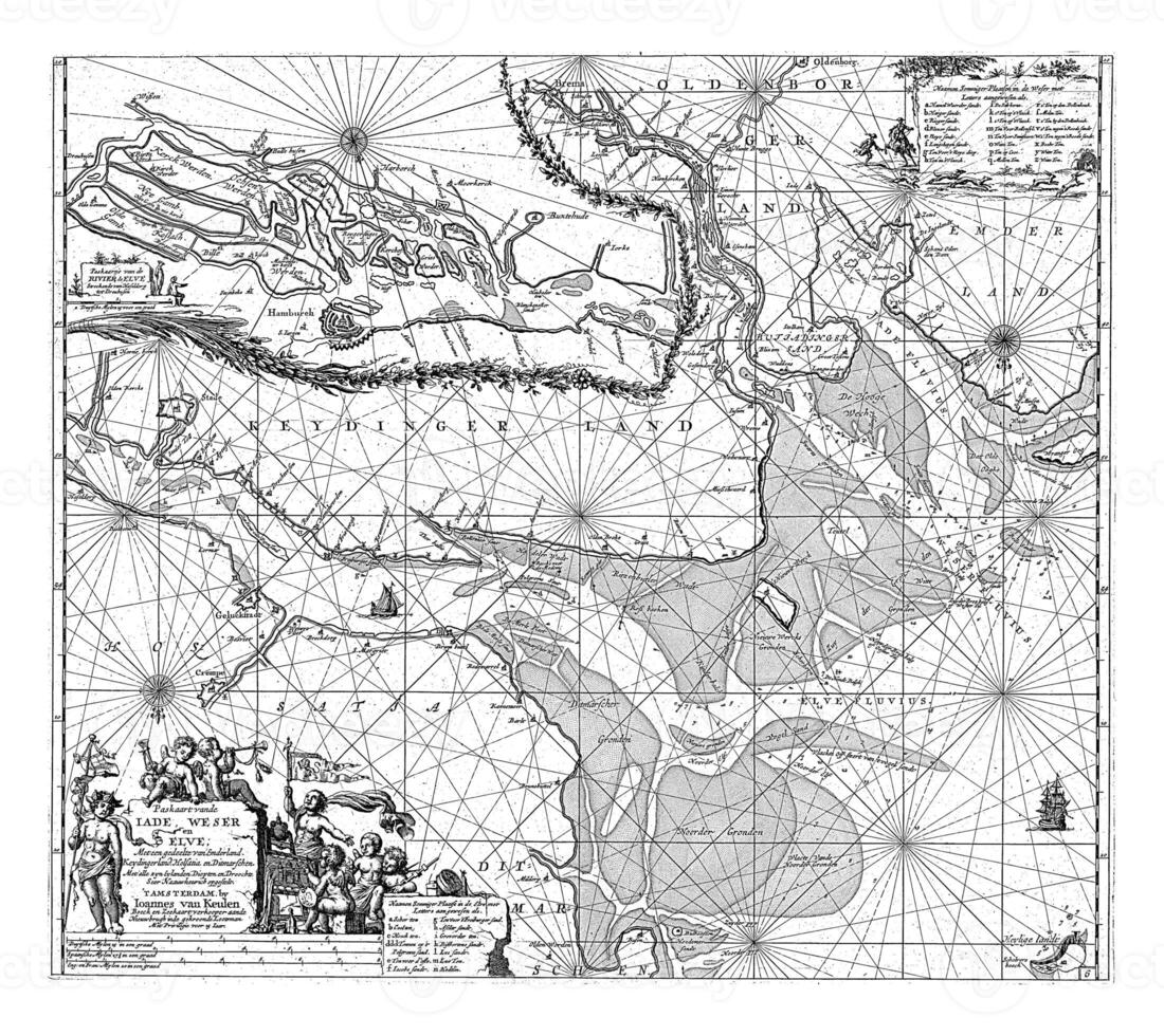 carta geografica di un' parte di il Elba, il weser e il giadaboezem, jan luyken foto