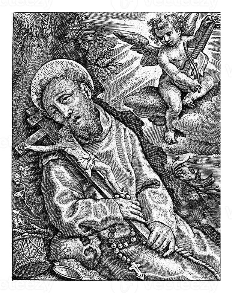 st. Francesco di assisi nel estasi, hieronymus Wierix, dopo Francesco Vanni, 1563 - prima 1619 foto