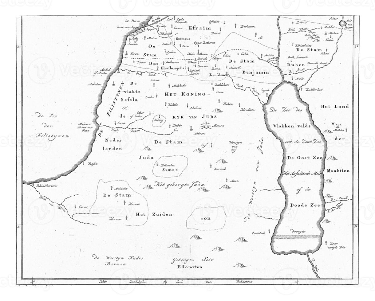 carta geografica di il meridionale parte di Palestina, jan furgone Jagen, 1793 foto