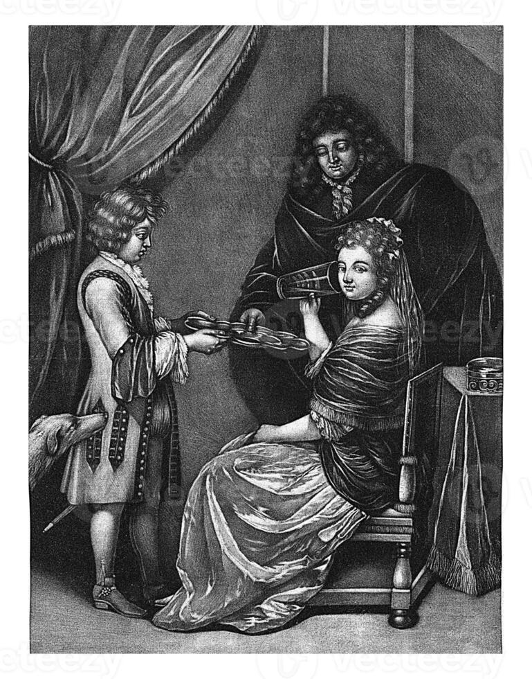 ragazzo offerta un' ciotola, pietro schenk io, dopo gerardo pietersz. furgone Zijl, 1670 - 1713 foto