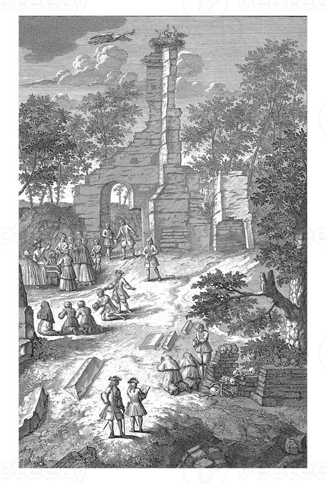 Visualizza di il rovine di il Chiesa di eik it duinen, 1729, francois furgone bleyswijck, 1729 - 1736 foto