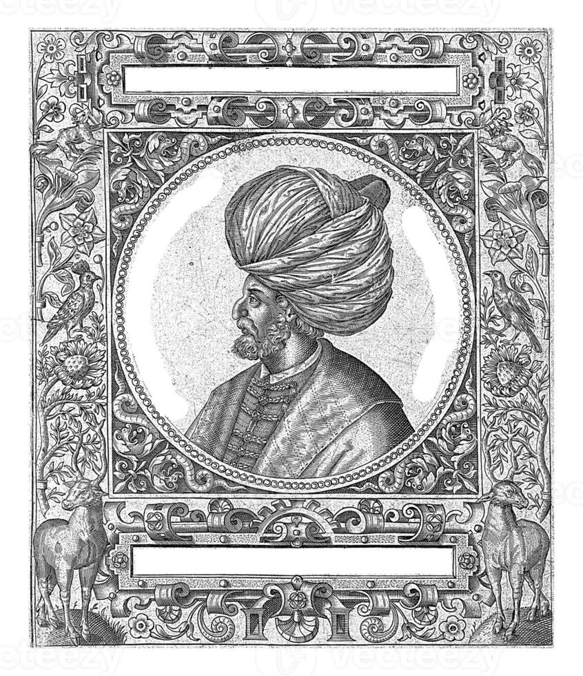 ritratto di il sultano mustafa basha, teodoro de bri, dopo jean jacques boissard, 1596 foto