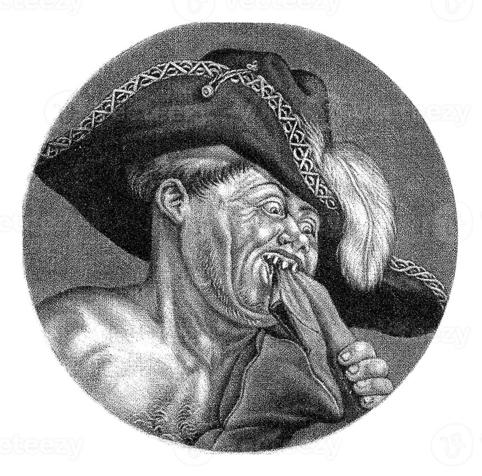 monaco con un' piumato cappello, Giacobbe Gola, dopo corniola Dusart, 1693 - 1700 foto
