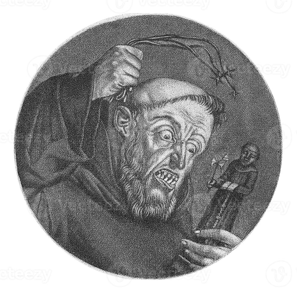 monaco con un' flagellare, Giacobbe Gola, dopo corniola Dusart, 1693 - 1700 foto