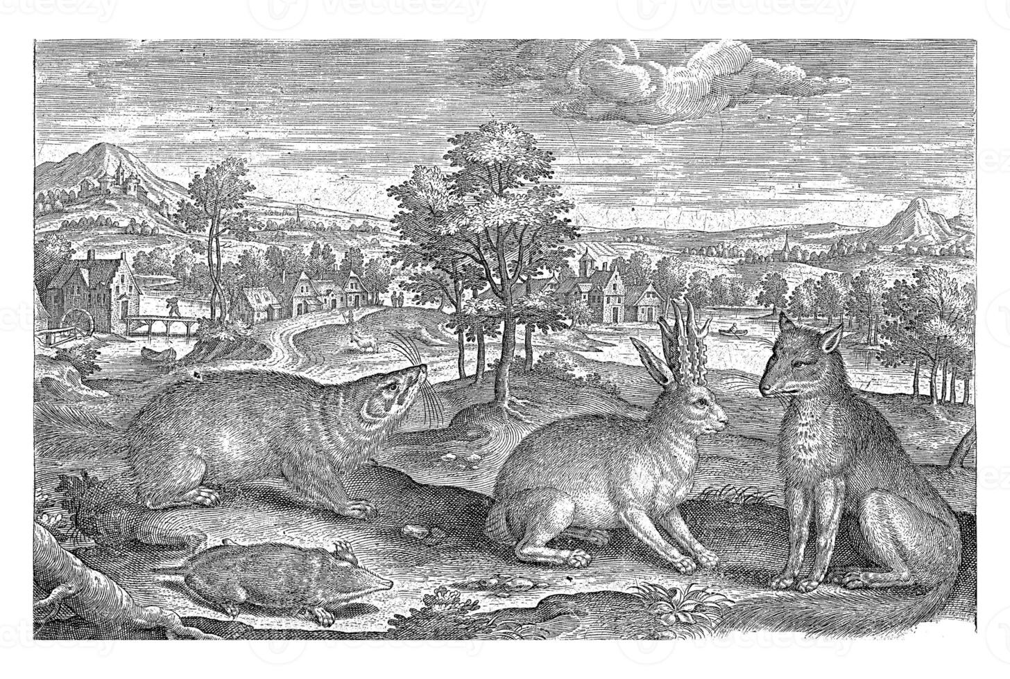 animali nel il foresta, adriaen collaert, 1595 - 1599 foto