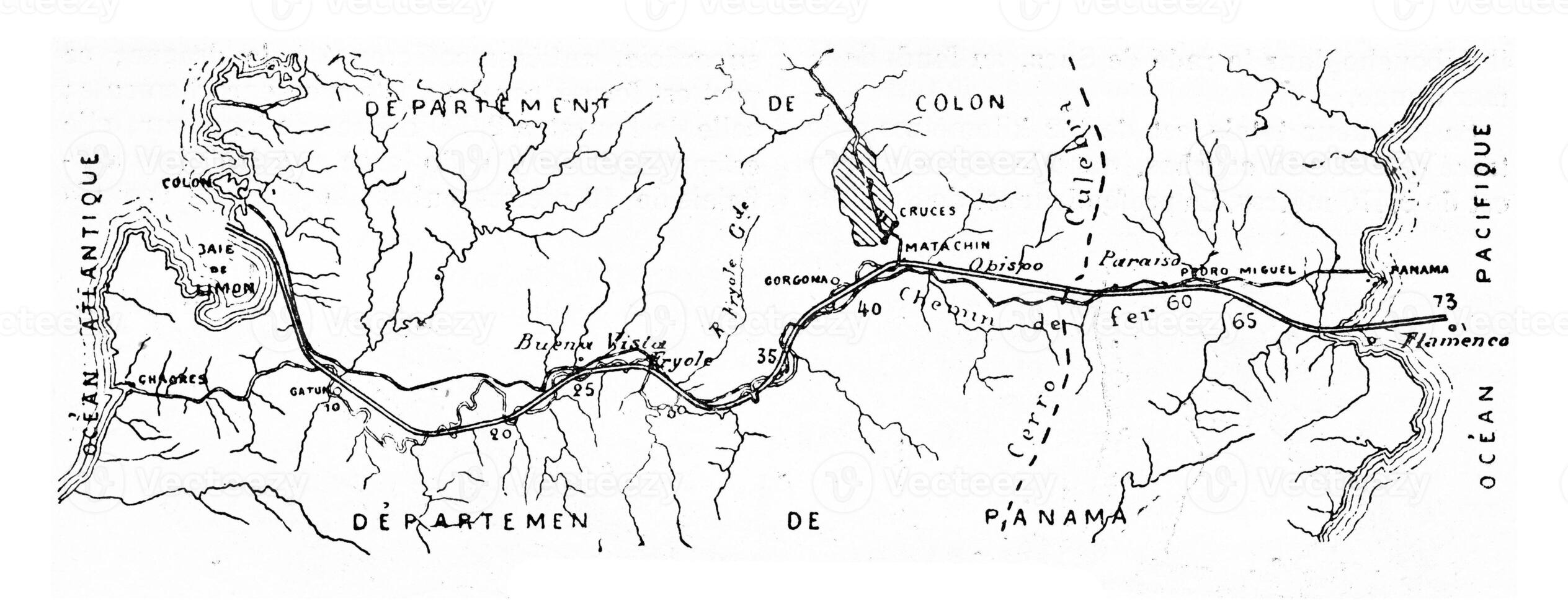 carta geografica di il Panama canale, Vintage ▾ incisione. foto