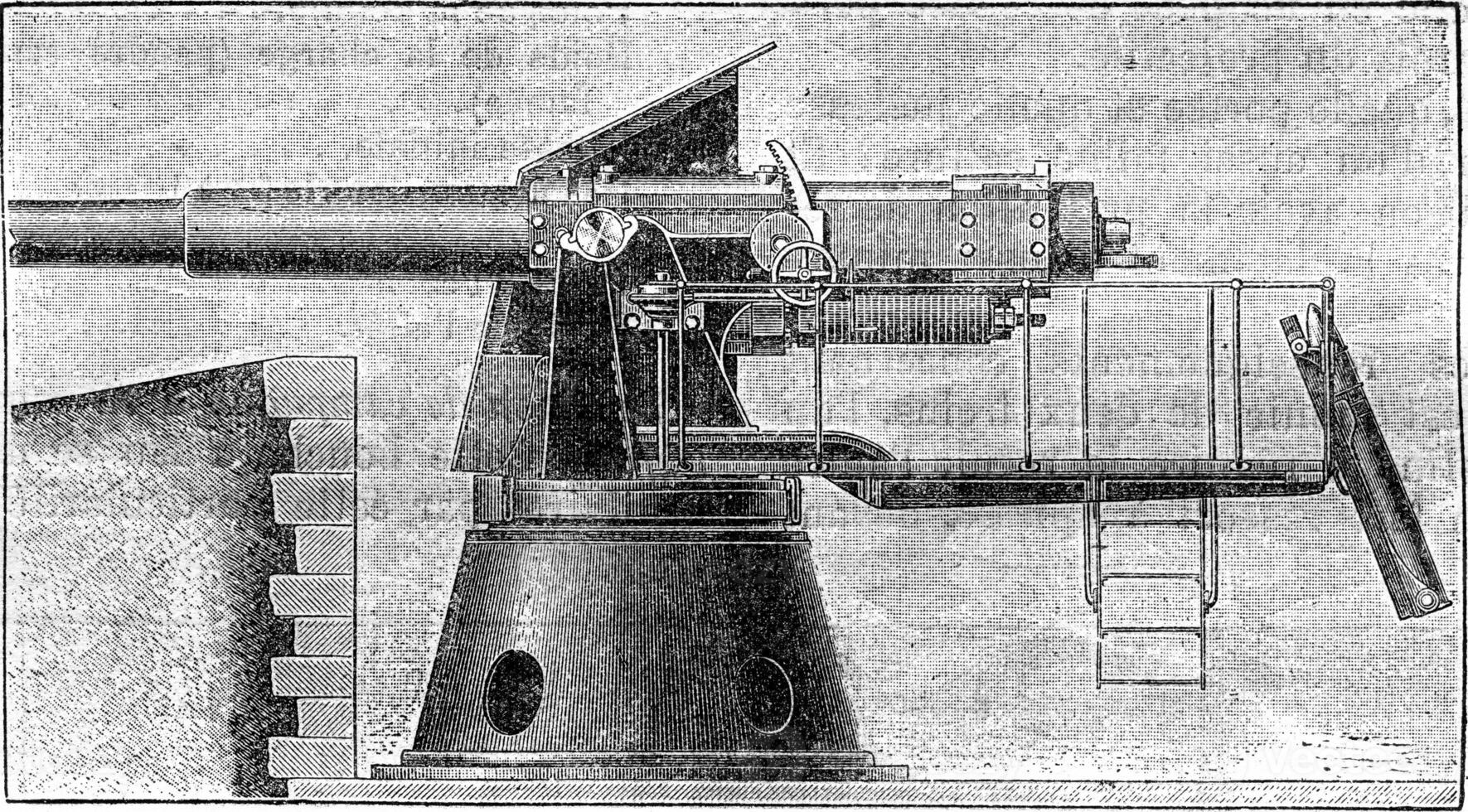 canone pistola 6 pollici per fortificazione, Vintage ▾ incisione. foto