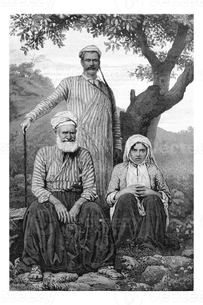maronita dragomanno e metouali o Shia uomo e donna di il beqaa valle, nel Libano, Vintage ▾ incisione foto