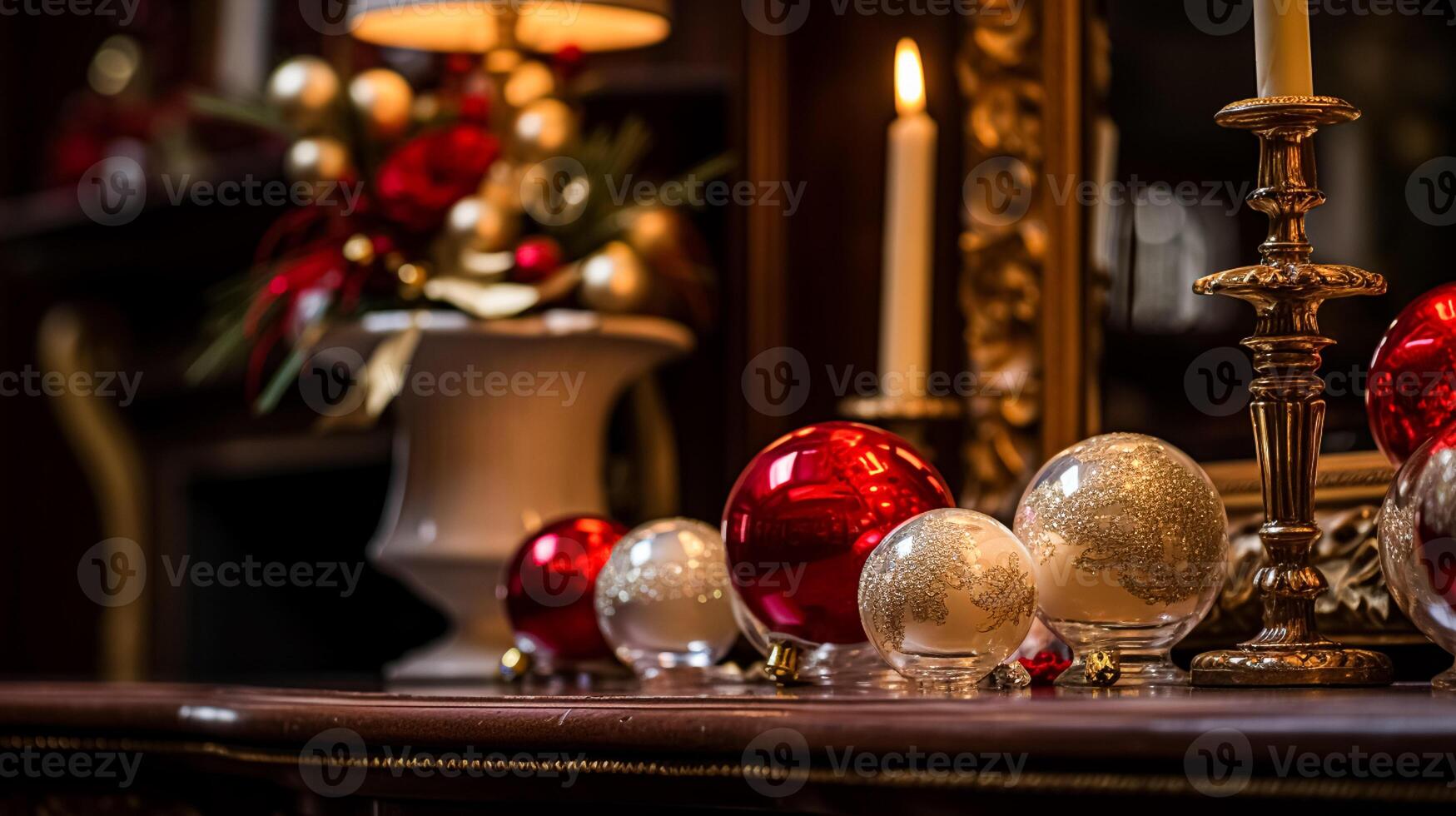 ai generato Natale a il maniero, inglese campagna decorazione e interno arredamento foto